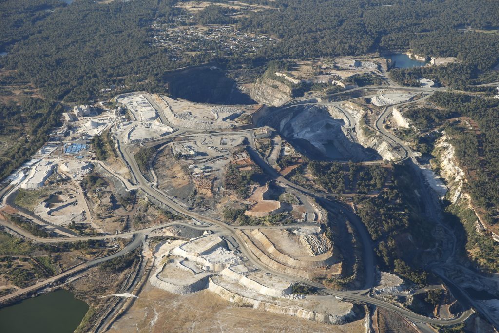 Aerial photo of the Greenbushes lithium mine south of Perth