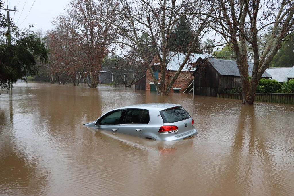 Flooded car at Windsor, Western Sydney, NSW, Australia. July 5, 2022